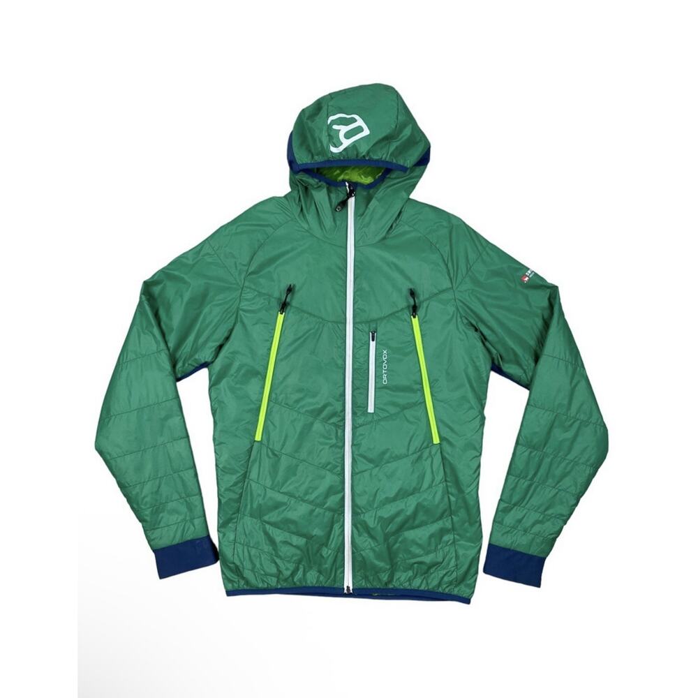 Ortovox Swisswool Piz Boè Green Jacket neon yellow pocket zippers. Men’s Medium